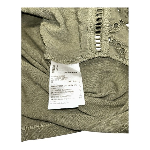 Style and Co Green Olive Flutter Sleeve women’s Blouse with Tie Front Size 1X - Picture 9 of 12